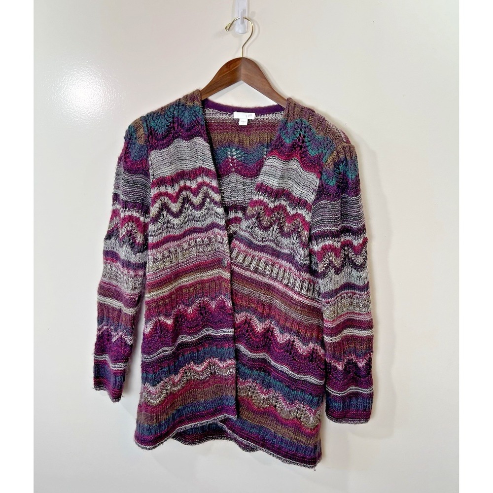 J Jill Womens Wool Blend Cardigan Sweater S Colorful‎ Knit Casual Boho Boutique